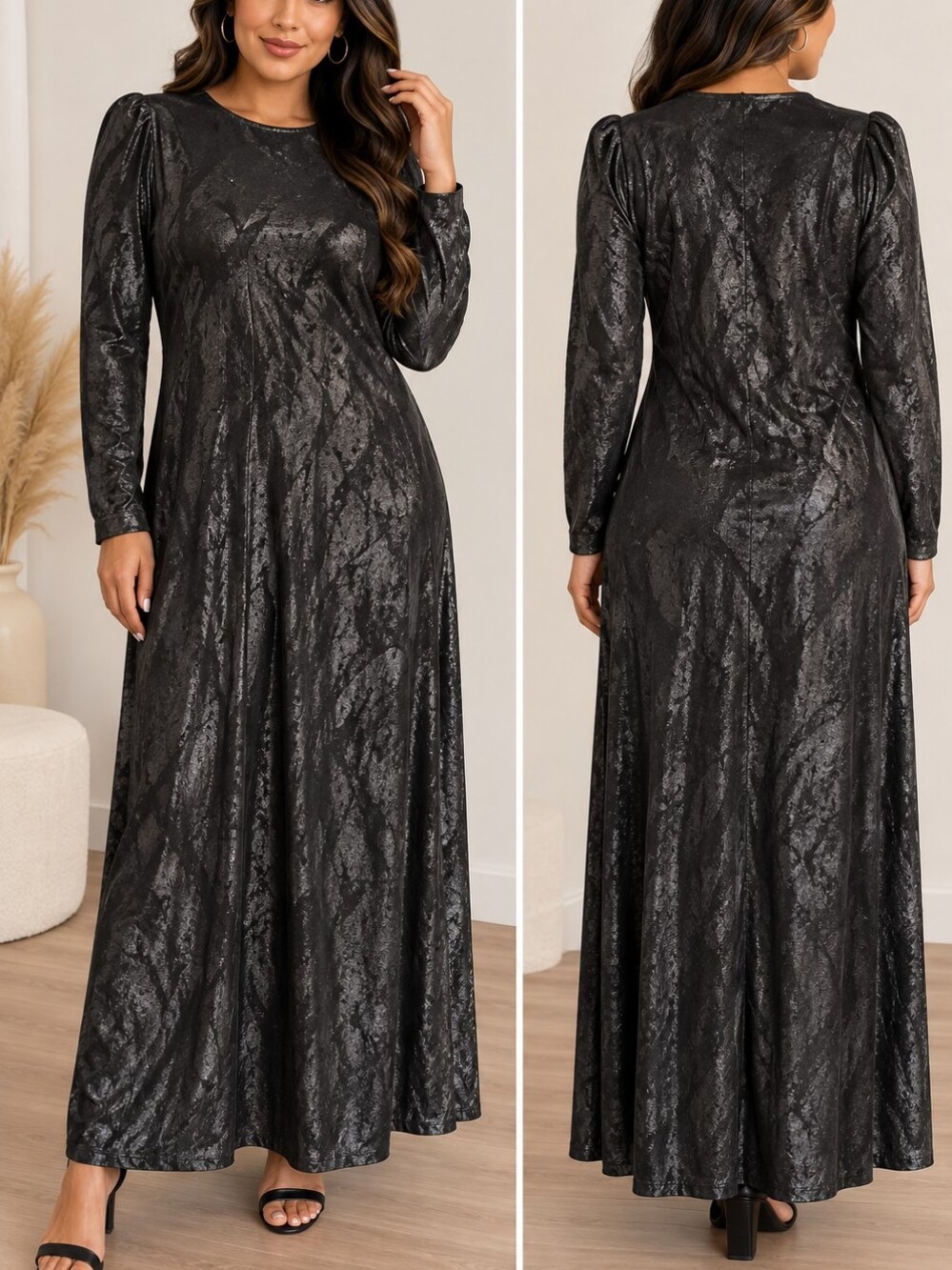 Current Air Long Velvet Slip Dress in Charcoal Gray